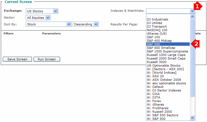 Stock Screener Input Index