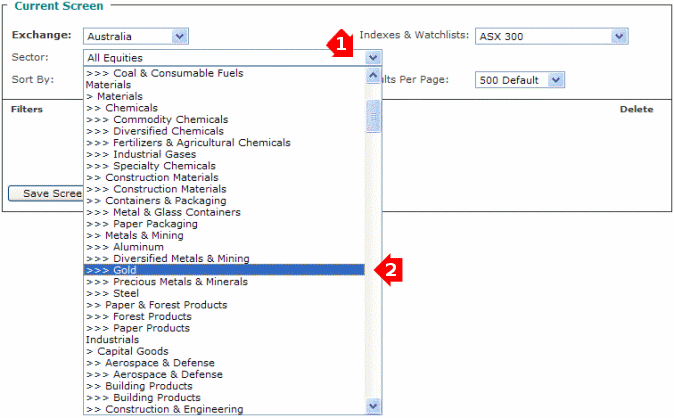 Stock Screener Input Index