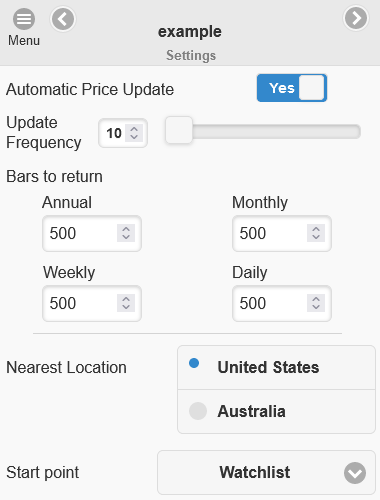 Settings Example Settings Example