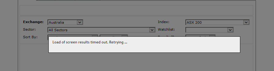 Load of screen results times out. Retrying ...