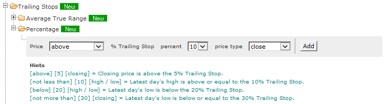 ATR Trailing Stop Stock Screen Settings