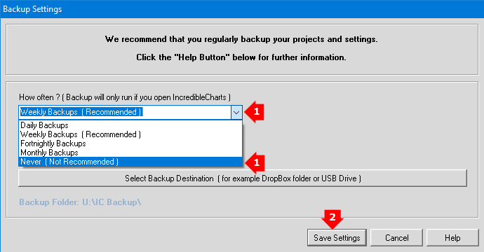 Steps to disable backup (not recommended) Screenshot of steps to disable backup (not recommended)