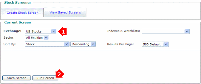 Stock Screener Input Page 