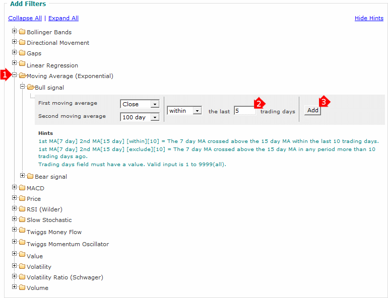 Stock Screener Input filter