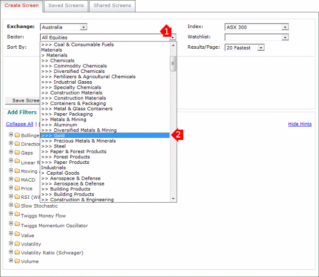 Stock Screener Input Sector