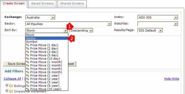 Stock Screener Input Sortby