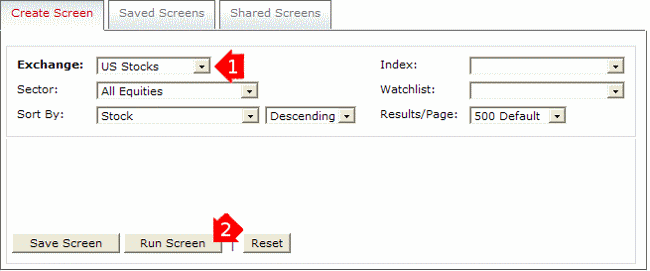 Stock Screener Input Page