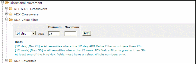 directional movement adx value filter 
