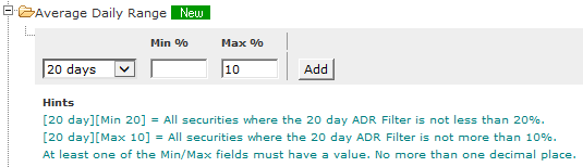 Average Daily Range filter settings