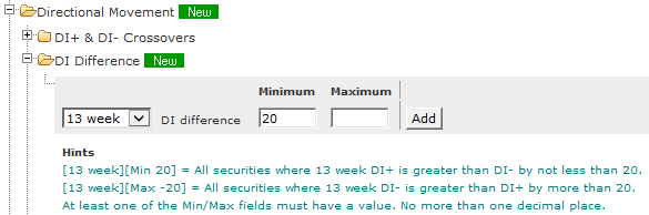 Directional Movement: DI Difference filter settings