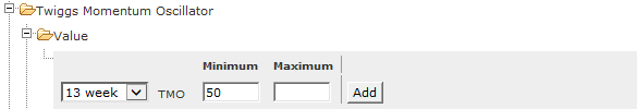 Screen for Twiggs Momentum Oscillator. Example filter settings: TMO value no less than 50